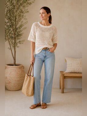 Raven + Lily Open Knit Organic Cotton Sweater | Size Medium